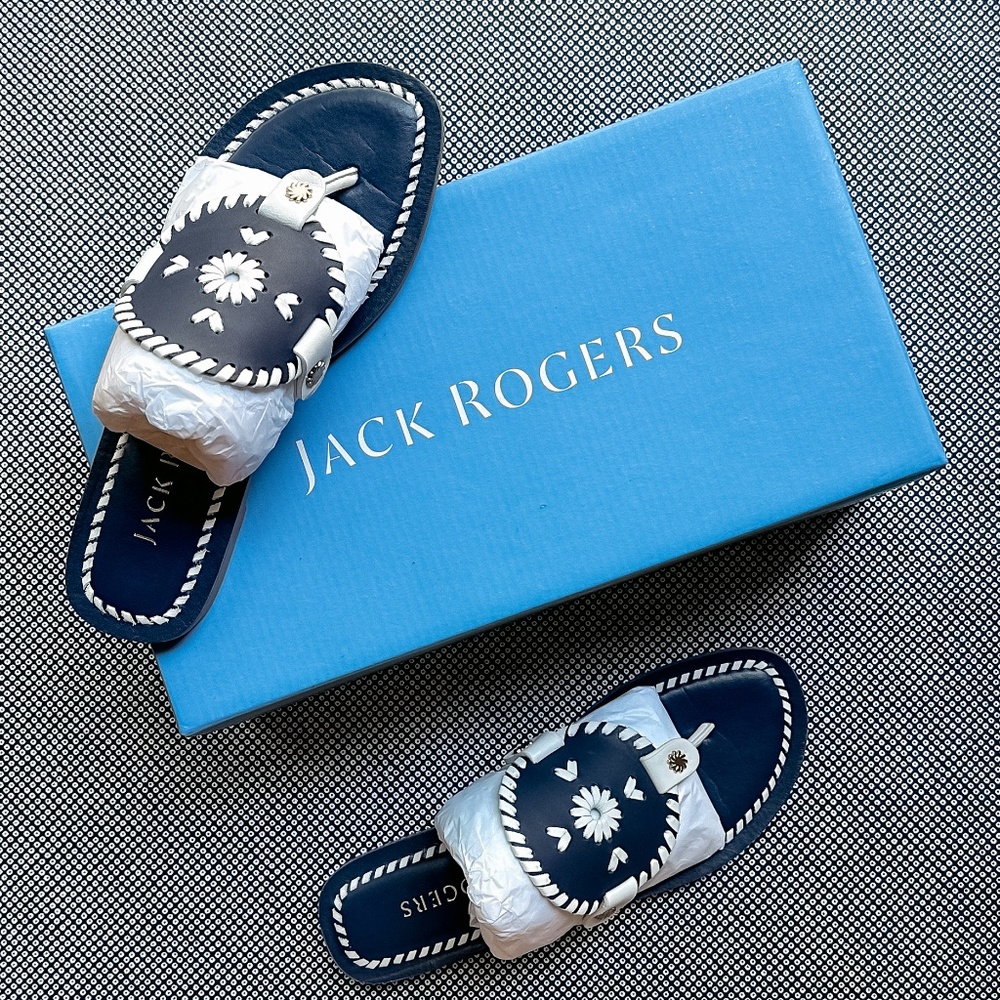 Jack Rogers Collins Flat Sandal in Midnight/White